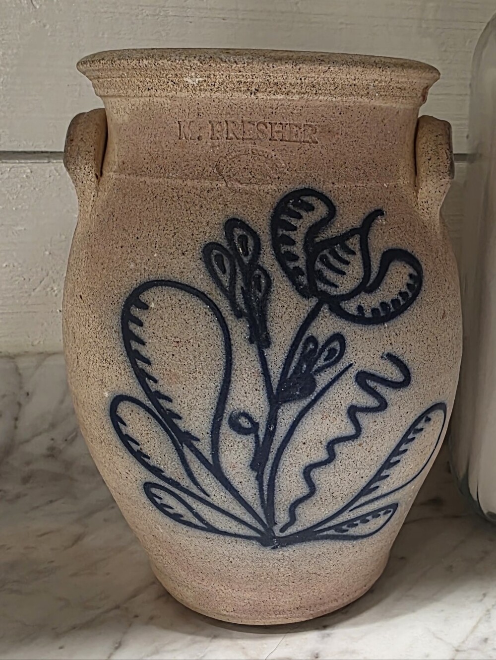 Stoneware Blue Floral Crock